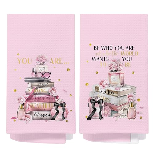 SPBL&L Pink Kitchen Towels - Set of 2, Fashion Art Decorative Hand Towels, Girls Bathroom Decor, Modern Kitchen Decor, 16x24 Inches - color: Bathroom-fashion Book Pink