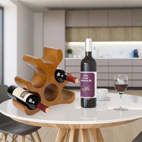 Countertop Wine Rack - 6 Bottle Wooden Wine Rack - Freestanding Wine Bottle Holder Stand - Wine Storage Rack for Cabinet Pantry Bar Kitchen - color: Yellowish Brown