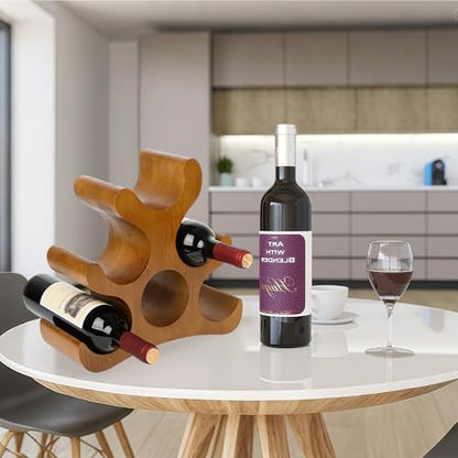 Countertop Wine Rack - 6 Bottle Wooden Wine Rack - Freestanding Wine Bottle Holder Stand - Wine Storage Rack for Cabinet Pantry Bar Kitchen - color: Yellowish Brown