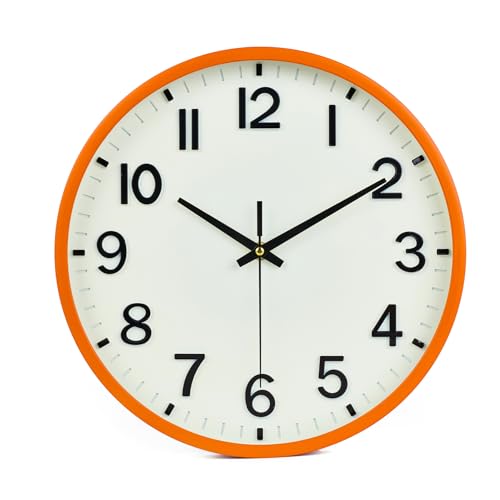 Wall Clock 10 Inch Silent Non-Ticking Modern Clocks Battery Operated Beige OrangeAnalog Wall Clock Classic for Office, Home, Bathroom, Kitchen, Bedroom, School, Living Room(Beige and Orange) - color: Beige Orange, size: 10 inch