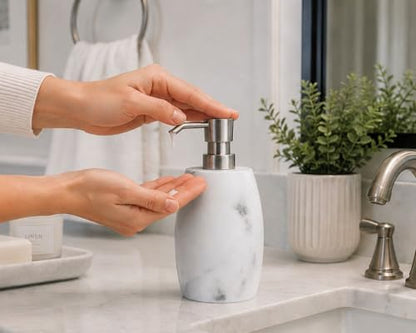 Clasin Home Resin Hand Soap Dispenser, Refillable Soap Dispenser with White Marble Look and Metallic Pump, Waterproof Bottle Labels for Bathroom Kitchen Dish Hand Wash Shower Lotion Shampoo (12 Oz) - color: White