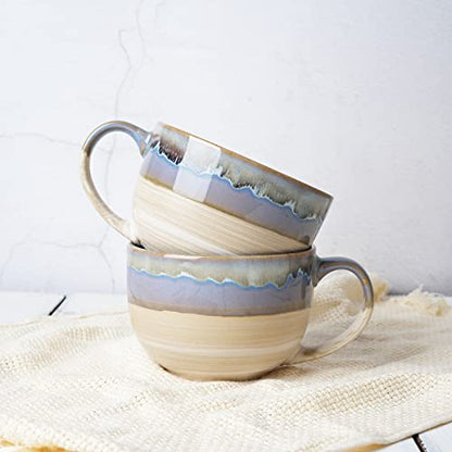 Ceramic Jumbo Coffee Mug Set of 2, 23 Oz, Large Mug Soup Bowls with Handles, Dishwasher and Microwave Safe (Blue) - color: Blue