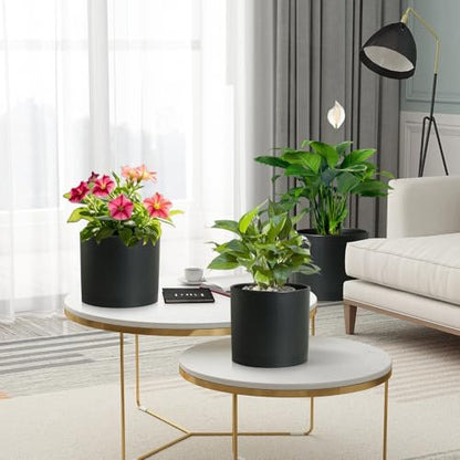 Large Plant Pots Set of 3 – 8", 9", 10" Indoor Flower Pots with Drainage Holes and Saucers, Big Planters for Monstera, Fiddle Leaf Fig, Snake Plant – 5 Colors - color: Black