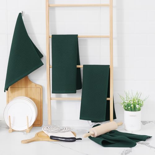 Homaxy 100% Cotton Waffle Weave Kitchen Dish Towels 9-Pack, Blackish Green | 13 x 28 Inches, Ultra Soft Absorbent Dish Towels, Quick Drying Cleaning Towels - color: Blackish Green, size: 13 x 28 - 9 Pack