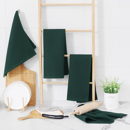 Homaxy 100% Cotton Waffle Weave Kitchen Dish Towels 9-Pack, Blackish Green | 13 x 28 Inches, Ultra Soft Absorbent Dish Towels, Quick Drying Cleaning Towels - color: Blackish Green, size: 13 x 28 - 9 Pack