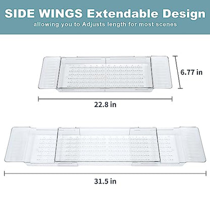 Expandable Bathtub Tray, Adjustable Bathtub Caddy Tray Bathtub Caddy for Luxury Bath, Multifunctional Bathtub Storage Rack for Book Wine Glasses Phone Bath Products, with Anti-Slip mat - color: Transparent