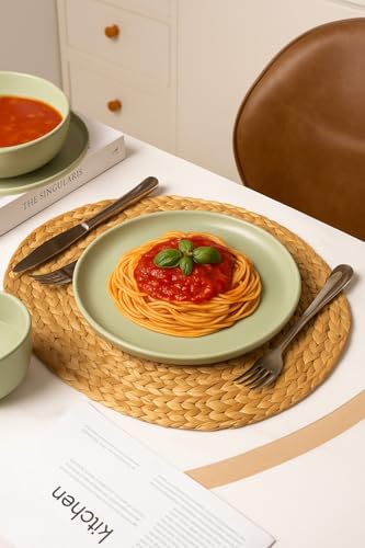 12-Piece Stoneware Dinnerware Set with Mugs | Microwave and Dishwasher Friendly | Stackable Matte Glaze Plates & Bowls | Service for 4 - color: Green for 4