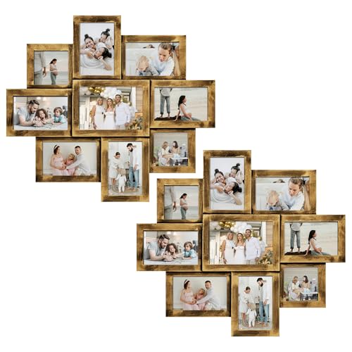 Jerry & Maggie 9 Opening Picture Frames Collage Wall Decor, Vintage Modern Farmhouse Gallery Wall Decor, Hanging Photo Frames Set, Holds 4×4, 4×6 & 5×7 Photos, Golden/2 PACK - color: Golden/ 2 Pack