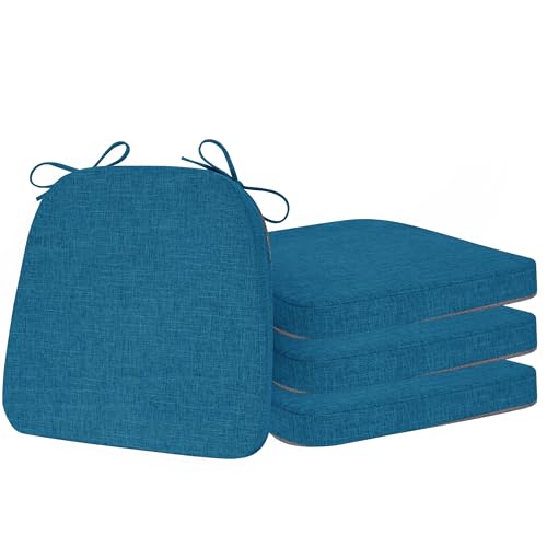 ELFJOY Non-Slip Chair Cushions for Dining Chairs Blue 16.7"x16" | 4 Pack, with Ties and Washable Cover, U Shape, Breathable Fabric, for Kitchen Dining Office Folding Chairs，Comfortable - color: Blue