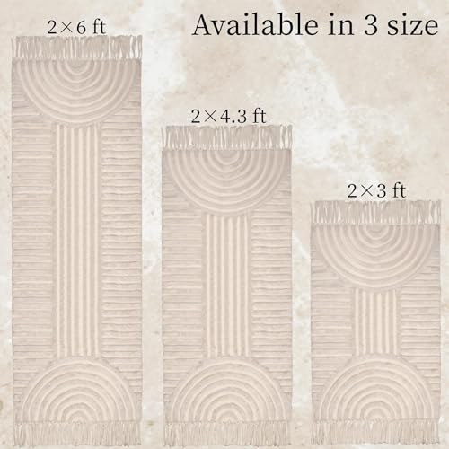 Boho Bathroom Rugs with Tassels Cotton Bath Mat Washable Bathroom Rugs, Boho Area Rug Beige Tufted Woven Rainbow Rug 2' x 4.3' - color: Rainbow Cream, size: Medium(2'x4.3')