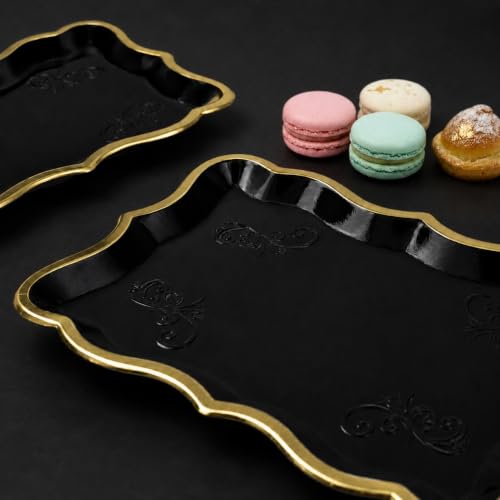 Black & Gold Rectangle Dessert Trays, 10 Pack, 9" x 13" | Disposable Food Safe Paper Serving Trays With Elegant Gold Rim For Desserts, Appetizers, Cupcakes, Weddings And Parties - color: Black, Gold