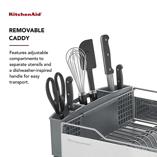 KitchenAid Large Capacity Full Size Rust Resistant Dish Rack with Angled Drain Board and Removable Flatware Caddy, Light Grey - color: Gray, size: Full Size