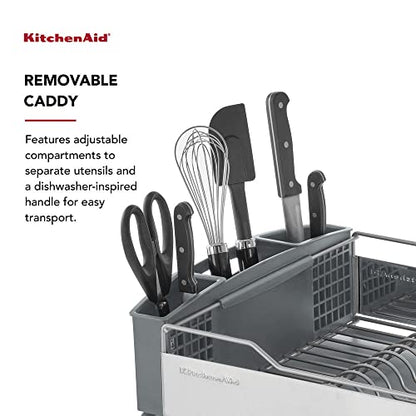 KitchenAid Large Capacity Full Size Rust Resistant Dish Rack with Angled Drain Board and Removable Flatware Caddy, Light Grey - color: Gray, size: Full Size