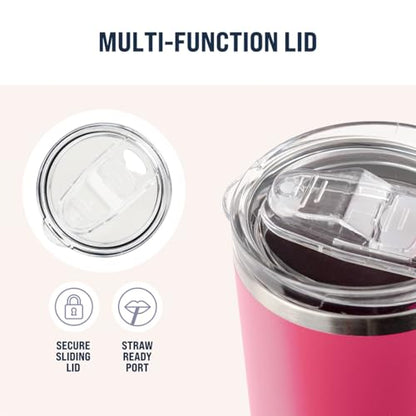 Hogg 20 oz Skinny - Bright Pink, Powder Coated Tumblers for Laser Engraving, Engravable Tumblers Bulk, Stainless Steel Cups Bulk, Insulated Cups with Lids - color: Bright Pink