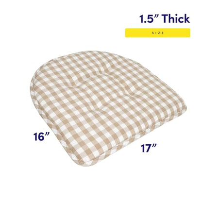 Sweet Home Collection Chair Cushion Memory Foam Pads Tufted Slip Non Skid Rubber Back U-Shaped 17" x 16" Seat Cover, 2 Count (Pack of 1), Checkered Taupe/White - color: Checkered Taupe/White, size: 2 Pack, style: Foam Pads