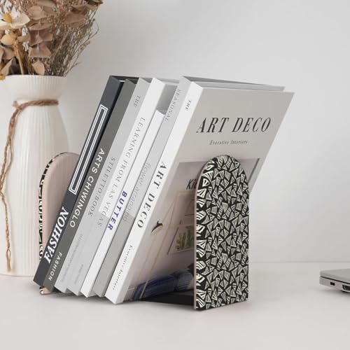 Neutral Geometric (3) Print Wooden Bookends,1 Pair Book Ends,Book Organizer for Home Office School Desk