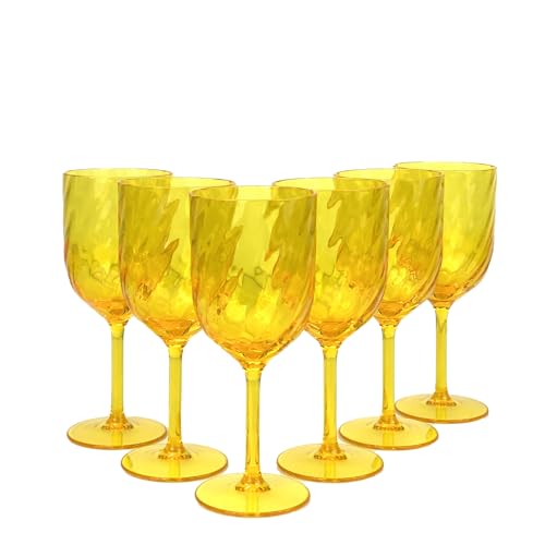 Yalin Set of 6 Unbreakable 15 oz Acrylic Plastic Wine and Water Tumbler Stackable Goblets. (Yellow, 15 oz) - color: Yellow, size: 15 oz