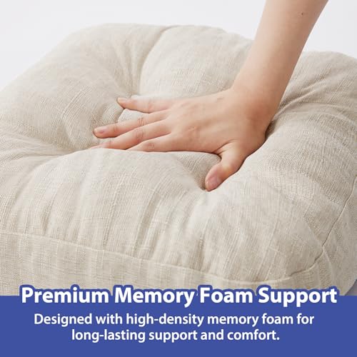 IASEAHK Chair Cushions, Foam Dining Chair Cushions, Tufted Indoor Chair Pads, Set of 6, Beige, 16.5” x 16.5” x 3.5” - color: Beige, size: Pack of 6