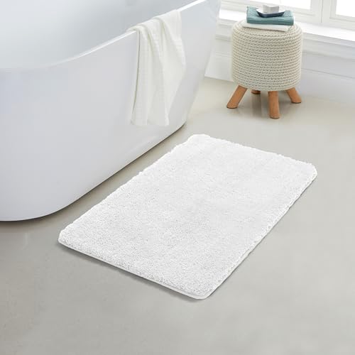 YHF Bathroom Rugs 17" X 24", Extra Thick & Soft Microfiber Shaggy, Machine Washable Bath Mats, Absorbent Bath Rugs, Non-Slip Rubber Backing Bath Mat for Bathroom Floor, Tub and Shower, White - color: Arctic White, size: 17" X 24" (Rectangular)