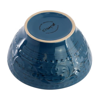 Elama Malibu Deep Ocean 16-Piece Stoneware Embossed Pattern Reactive Glaze Dark Blue Dinnerware Set, Tableware, Serveware Set (Deep Ocean Blue) - color: Deep Ocean Blue