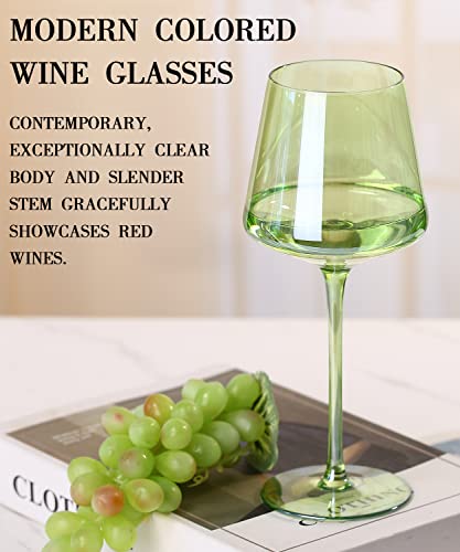 Physkoa Green Wine Glasses Set of 6-16oz Hand Blown Crystal Colorful Wine Glasses with Long Stem, Spring Wine Glass for Wine Lovers, Wedding, Birthday, St Patrick's Day Gifts - color: Green