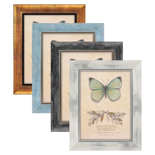 XUANLUO 6x8 Picture Frames Set of 4 Rustic Retro Photo Frame with HD Plastic Cover for Wall Mount and Tabletop Display Family Friends Wedding Gift - color: Mix Color-4pcs, size: 6×8 inch