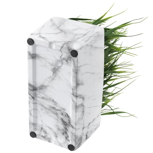 MyGift 10 Inch Artificial Green Grass Plant in Rectangular White Marble Pattern Ceramic Planter Pot - color: White Marble
