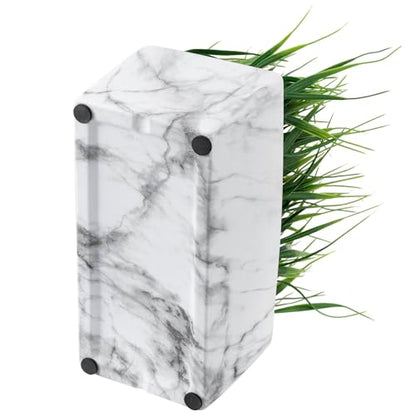 MyGift 10 Inch Artificial Green Grass Plant in Rectangular White Marble Pattern Ceramic Planter Pot - color: White Marble