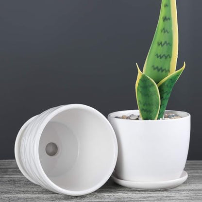 sietpoek 4.7” Ceramic Plant Pots with Drainage and Saucer 4PCs White | White Ceramic Flower Pots with Drainage Hole and Saucer, Decorative Planter for Indoor Outdoor Garden Plants Succulen - size: 4.7 Inch