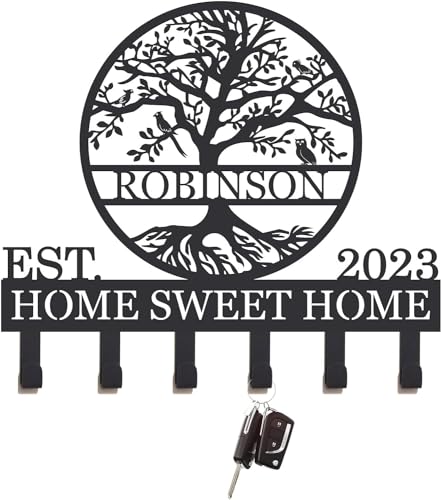 Key Holder Wall Mount, Personalized Key Rack for Wall, Custom Tree of Life Key Holder for Wall, Metal Key Holder Hanger for Front Door, Kitchen, Key Hooks, Housewarming Gift - color: Design 10