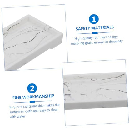 Sewroro Marble Design Synthetic Bathroom Vanity Tray White Storage Plate for Cosmetics Toiletries Jewelry Organizer Home Countertop Holder