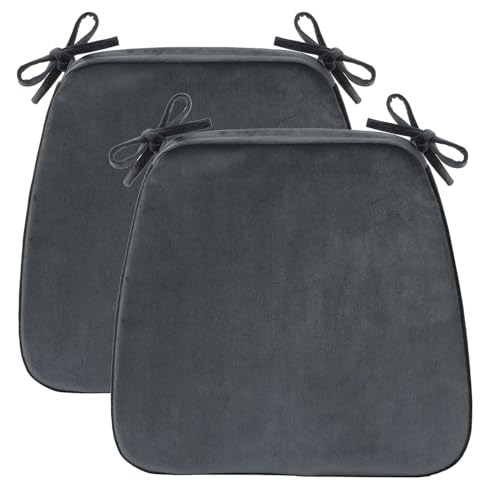 Kitchen Chair Pads, Charcoal Gray, 17"x16", Set of 2 | 2'' Thick Cooling Gel High-Density Foam, Non-Slip Bottom, Hidden Zipper, Removable Washable Cover, Suitable for Dining Chairs - color: Charcoal Gray, size: 2 Count (Pack of 1)