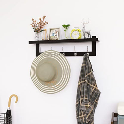 SMIBUY Coat Hooks with Shelf Wall-Mounted, 29.2 Inch Entryway Coat Rack for Wall, Bamboo Hanging Shelf with 5 Double Metal Hooks for Bathroom, Bedroom, Kitchen, Living Room, Mudroom (Black+Silver) - color: Black+Silver