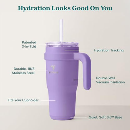 Reduce 24 oz Stainless Steel Tumbler with Handle - Dual-Wall Vacuum Insulated Travel Mug, Sweat-Proof Lid & Reusable Straw - Keeps Drinks Cold for 24 Hrs, Fits Cupholders, Dishwasher Safe-Purple Punch - color: Purple Punch, size: 24 Ounces