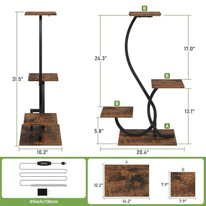BACEKOLL Plant Stand with Grow Lights 4 Tier Metal Indoor Plant Shelf 32" | S-Shaped Corner Plant Stands Indoor, Grow Light Dimmable Timer, 17" Spacing, Anti-tip Straps, Easy Setup, Black Plant Shelves