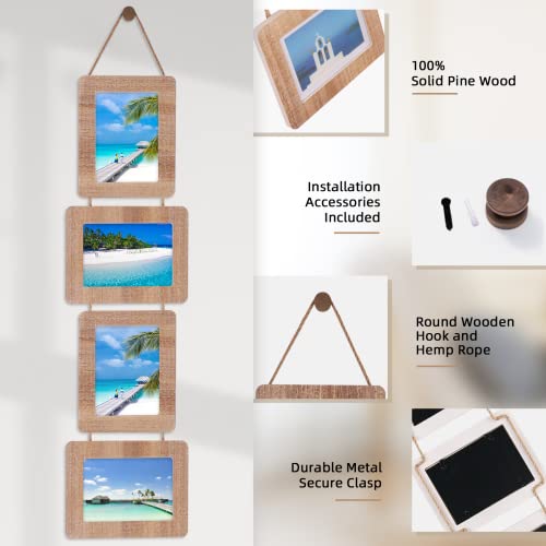 5x7 Collage Picture Frame, 4 Opening, Rustic Wood, Weathered Brown | Wall-Mounted Hanging Design, Displays 4x6 Photos with Mat or 5x7 Photos Without Mat, Three-Opening Layout - color: Weathered Brown, size: 4 Opening