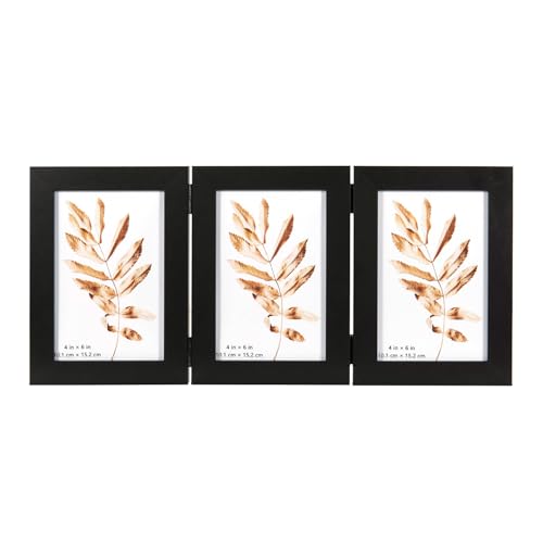 Black Double Photo Picture Frame 6 x 4, Holds 3 Standard Photographs, Freestanding, Twin Hinged 6x4 10 x 15 cm Picture Frames，Glass Front Stand Vertical on Desktop - color: Black, size: 3x46