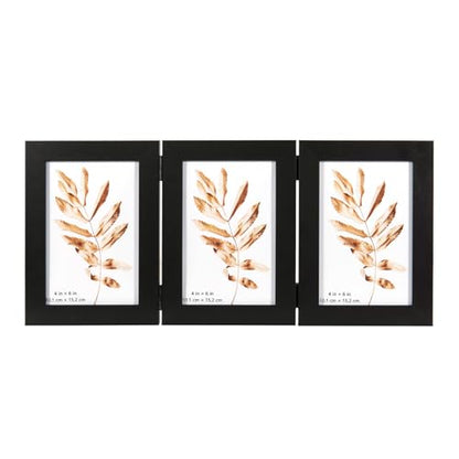 Black Double Photo Picture Frame 6 x 4, Holds 3 Standard Photographs, Freestanding, Twin Hinged 6x4 10 x 15 cm Picture Frames，Glass Front Stand Vertical on Desktop - color: Black, size: 3x46