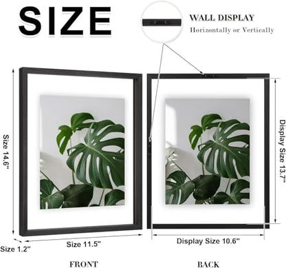 Egofine 11x14 Floating Frames Set of 4, Double Plexiglass Picture Frame, Made of Solid Wood Display Any Size Photo up to 11x14, Wall Mount or Tabletop Standing, Faded Black - color: Faded Black, size: 11x14 Set of 4
