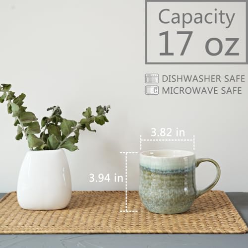 Bosmarlin Ceramic Coffee Mug Set of 4, 17 Oz, Coffee Cups with Big Handle, Microwave and Dishwasher Safe (Willow Green) - color: Willow Green