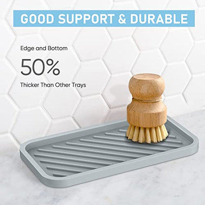 Silicone Sponge Holder-Large Thick Durable 10" Sink Organizer Tray-Kitchen | Thick Durable Sponge Caddy, Large Sink Tray, Dish Soap & Scouring Pad Holder, Countertop Drip Tray, Easy Clean, Rust-Proof - color: A-gr, size: 10x5.1inch