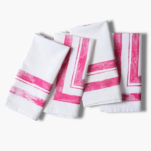 Ramanta Home Cloth Dinner Napkins Set of 4 Hot Pink, 18x18 Inches | Frame Border Napkins for Wedding, Soft Washable Table Linen for Everyday Use - color: Hot Pink, size: 18" x 18" (Set of 4)