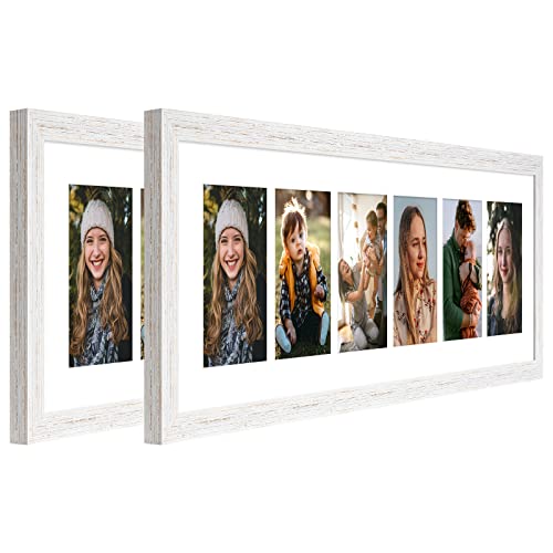8x26 Collage frame with 6 Openings 4X6 Pictures, Multiple Picture Frame with Mat, Wall or Tabletop Decor, White Wood Grain,2 Pack - color: White, size: 8x26-(6 open4x6)-2P