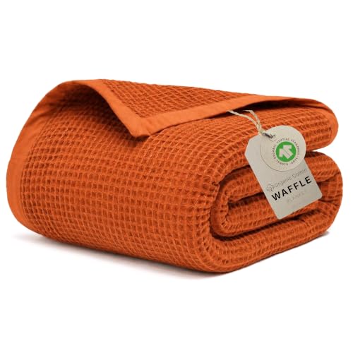 GOTS Certified 55"X60" Throw 100% Organic Cotton Waffle Blanket-Terracotta | Premium Waffle Blankets & Throws for Bed, Throw Blanket for Couch, Modern & Cozy Blanket, All Season, Comfy and Soft Blankets - color: Cinnamon Stick, size: Organic Cotton - Thro