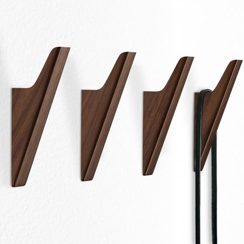 Walnut Wood Wall Hooks - 4 Pack, Heavy Duty Coat Hooks Wall Mount for Entryway, Bathroom & Bedroom. Minimalist Wooden Wall Hooks for Hanging Coat, Hat, Bag, Towel, Backpack (Dark Walnut) - color: Dark Walnut