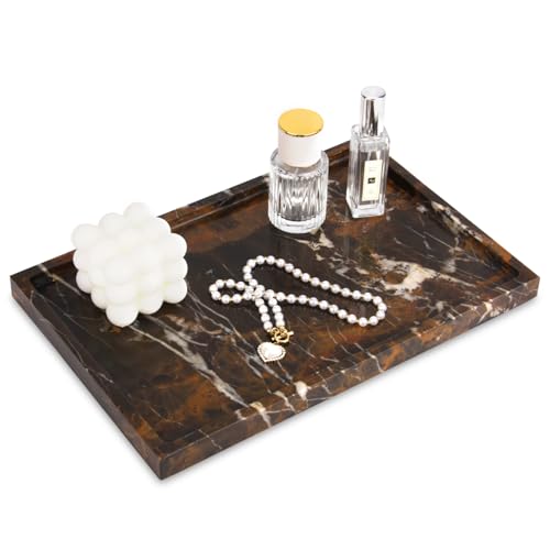 Marble Bathroom Vanity Tray, Black Gold, 12" x 8" x 0.8" | Home Kitchen Bathroom Tray, Natural Stone Decorative Countertop Trays, Soap Dispenser Perfume Key Trinket Ring Tray - color: Black Gold
