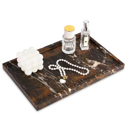 Marble Bathroom Vanity Tray, Black Gold, 12" x 8" x 0.8" | Home Kitchen Bathroom Tray, Natural Stone Decorative Countertop Trays, Soap Dispenser Perfume Key Trinket Ring Tray - color: Black Gold
