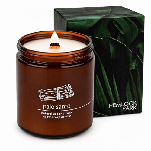 Hemlock Park Palo Santo Apothecary Crackling Wood Wick Candle | 16 oz | Coconut Apricot Wax | Crackling Wood Wick | Botanical Fragrance | Made in USA - size: Large 16 oz