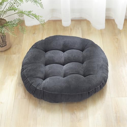 SK Studio Meditation Floor Pillow Large Round Seat Cushion for Adults | 17x17 Inch Tufted Corduroy Floor Cushion for Classroom Living Room Yoga, Dark Grey - color: Dark Grey, size: 17"W x 17"L (Pack of 1)