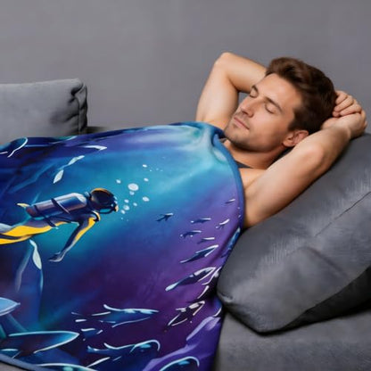 Deep Sea Diver Flannel Fleece Throw Blanket - Soft Cozy Lightweight Anti-Pilling for Couch Bed (DIVER-BLANKET-5040) - size: 50x40inch